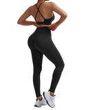 2 Piece Fitness Sets for Women Padded Push Up Sports Bra Booty Leggings with Pockets Yoga Gym Outfits Workout Sets Female