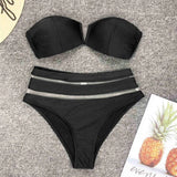 Sexy High Waist Bikini Bandeau Swimsuit Female  Women Swimwear Two-Pieces Bikini Set With Bra Cup Bather Bathing Suit V1297