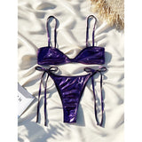 New Sexy PU Faux Leather High Leg Cut Bikini Women Swimwear Female Swimsuit Two-Pieces Bikini Set Bather Bathing Suit Swim V5416