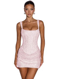 Hdsmfos Square Neck Sparkly Homecoming Dresses Short Mini Bodice Sequin Prom Evening Cocktai Party Gown