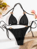 Halter Rings Fishnet Bikinis 2025 Brazilian Bikini Female Swimsuit Women Swimwear Two-pieces Bikini Set Bather Bathing Suit Swim