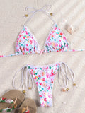 ZRTAK Sexy 3D Floral Bikini Set Lace Bordered Triangle Swimwear Women 2026 Bikinis Swimsuit Micro Thong Bandage Bathing Suits