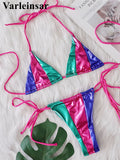 Splicing Halter High Leg Cut Strappy Two-Pieces Bikini Set Bikini Female Swimsuit Bathing Suit Women Swimwear Bather Swim V6116