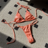 Halter Glitter Sparkling High Leg Cut Bikini Women Swimwear Female Swimsuit Two-Pieces Bikini Set Bather Bathing Suit Swim V5102