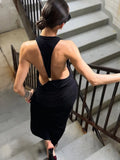 Tossy Women Halter Backless Bodycon Maxi Dress Open Back Spaghetti Strap Gold Ring Evening Party Gown Summer Beach Long Dress