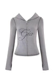gia slim fit letter printed open thread design hooded zipper short jacket pants set