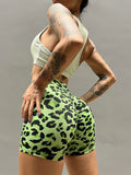 Leopard Print Fitness Sports Yoga Shorts Women's Summer V Waist Thin Hip Lifting Nude Feeling Quick Drying