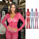 Gia Slim-Fit Letter Print Topstitching Design Hooded Zip-Up Jacket and Pants Set