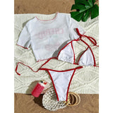 S -XL 13 Color Printed Three-Piece Bikini Set Short Sleeve Bikini Female Swimsuit Women Swimwear Bather Bathing Suit Swim V6854G