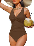 S - XXL Twist Front V Neck One Piece Swimsuit Women Swimwear Female Slim Monokini Backless Bathing Suit Swim Beachwear Bodysuit