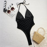 New One Piece Swimsuit Female Monokini Padded Bather Bathing Suit Swim Halter Mini Micro Thong High Cut Leg Women Swimwear V6474