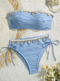 XS - XL Bandeau Wrinkled High Cut Bikini Women Swimwear Female Swimsuit Two-pieces Bikini Set Shells Bather Bathing Suit Swim