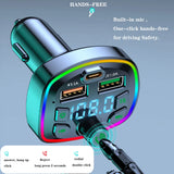 Car Bluetooth 5.0 FM Transmitter PD 18W Type-C Dual USB 4.2A Fast Charger Colorful Ambient Light Cigarette lighter