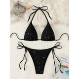 Glitter Sparkling Halter High Leg Cut Bikini Female Swimsuit Women Swimwear Two-Pieces Bikini Set Bather Bathing Suit Swim V5501