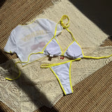 Cherry Print Mesh Short Sleeve Mini Bikini Female Swimsuit Women Swimwear Three-pieces Bikini Set Bathing Suit Swim Beachwear