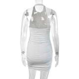 Sexy Halter Backless Bodycon Dress Sleeveless Ruched Slim Mini Dress For Women Party Tight Sundress Clubwear Vestidos Lady D214