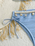 XS - XL Bandeau Wrinkled High Cut Bikini Women Swimwear Female Swimsuit Two-pieces Bikini Set Shells Bather Bathing Suit Swim