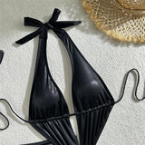 With Sarong Glitter Sparkling Depp V Neck One Piece Swimsuit Women Swimwear Female Cut Out Halter Bather Bathing Suit Swim V5754