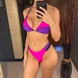 Bather Bathing Suit Swim Splicing Halter High Cut Brazilian Bikini Women Swimwear Female Swimsuit Two-Pieces Bikini Set V6067