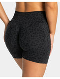 Women's High Waisted Leopard Print Yoga Shorts — Seamless Tummy Control Workout Biker Shorts for Gym, Fitness, and Running