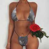 Women's Swimsuit Grid Sparkling Diamond Sexy Bikini Three Point Style Swimwear Summer Swim Pool Party Outfits 2-pcs Set 2024