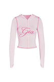 gia slim fit letter printed open thread design hooded zipper short jacket pants set