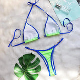 Sexy Halter Pearl Extreme Mini Micro Bikini Female Swimsuit Women Swimwear Two-pieces Bikini set Ribbed Bather Bathing Suit Swim
