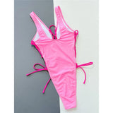 Deep V Neck Lace Up High Leg Cut Women Swimwear One Piece Swimsuit Female Wrap Around Monokini Bather Bathing Suit Swim V4719