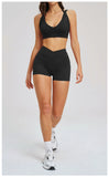 2PCS Yoga Shorts Set Women Tracksuits Gym Clothes Fitness Sports Suit Female Shockproof Bra High Waist Shorts Set Sportswear