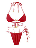 Metal Butterfly Halter High Cut Leg Bikini Women Swimwear Two-Pieces Bikini Set Female Swimsuit Bather Bathing Suit Swim V6460
