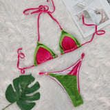 2026 Splicing Halter Velvet Bikini Female Swimsuit Women Brazilian Swimwear Two-pieces Bikini Set High Cut Bathing Suit Swim