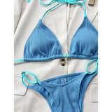 Sexy Neon Halter Ribbed Bikini Female Swimsuit Women Swimwear Two-Pieces Bikini Set Padded Bather Bathing Suit Swim Lady V4048