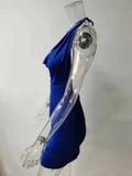 Sexy Halter Bodycon Dress Deep V Backless Ruched Slim Short Dress Royal Blue Clubwear Cocktail Dinner Party Dresses for Ladies