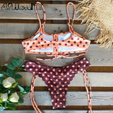 New Sexy Bikini Women Print  Bikini Set Halter Backless Swimsuit Swim Wear Biquini Dot biquini female Beachwear Sexy Bikini Set