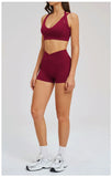 2PCS Yoga Shorts Set Women Tracksuits Gym Clothes Fitness Sports Suit Female Shockproof Bra High Waist Shorts Set Sportswear