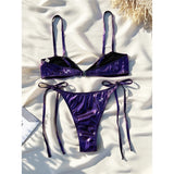 New Sexy PU Faux Leather High Leg Cut Bikini Women Swimwear Female Swimsuit Two-Pieces Bikini Set Bather Bathing Suit Swim V5416