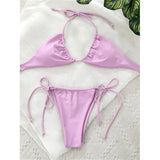 Sexy 11 Color Halter Mini Micro Thong Bikini Female Swimsuit Women Swimwear Two-Pieces Bikini Set Bather Bathing Suit Swim V4064
