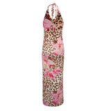 New Women's Dresses Summer Sexy Backless Print Leopard V-Neck Dress Streetwear Fashion Halter Lace-up Female Dresses Clothing