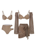 Sexy 3Pieces Push Up Bikini Set Women Swimsuit High Waist Perspective Tassel Skirt Beach Outing Bathing 2024 Feminine Swimwear