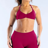 D-LOgo Women Halter Neck 2Pcs Yoga Outfit Padded Sports Bra High Waist Peach Butt Seamless Gym Fitness Short