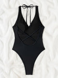 Shiny Sequins Hater V Neck Women Swimwear One Piece Swimsuit Female High Leg Cut Monokini Bather Backless Bathing Suit Swim Lady