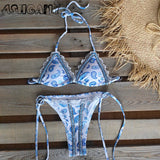 New Sexy Bikini Women Print  Bikini Set Halter Backless Swimsuit Swim Wear Biquini Dot biquini female Beachwear Sexy Bikini Set