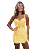 Hdsmfos Lace Applique Sequin Homecoming Dresses for Teens Girls Sweet 16 Short Sparkly Bodycon Prom Cocktail Gown