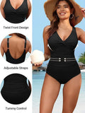 S - XXL Twist Front V Neck One Piece Swimsuit Women Swimwear Female Slim Monokini Backless Bathing Suit Swim Beachwear Bodysuit