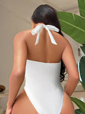 High Neck Lace Up High Leg Cut Women Swimwear One Piece Swimsuit Female Backless Monokini Hollow Out Bathing Suit Swim Bodysuit