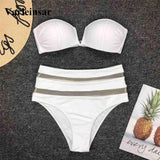 Sexy High Waist Bikini Bandeau Swimsuit Female  Women Swimwear Two-Pieces Bikini Set With Bra Cup Bather Bathing Suit V1297
