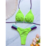 Bather Bathing Suit Swim Splicing Halter High Cut Brazilian Bikini Women Swimwear Female Swimsuit Two-Pieces Bikini Set V6067