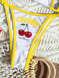 Cute Halter Bikini 3 Pieces Cherry Print 2026 Sexy & Fresh Feeling Bathing Suit Three-Piece Swimsuit Dark Blue Beach Swimwear