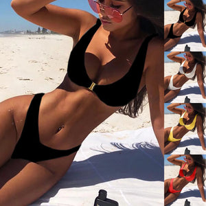 2024 New Women Swimsuit Sexy Women Bikini Swimwear Female Two Piece Beachwear Solid Color Bikini Set Bathing Suit