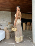 Sexy 3Pieces Push Up Bikini Set Women Swimsuit High Waist Perspective Tassel Skirt Beach Outing Bathing 2024 Feminine Swimwear